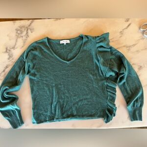 John + Jenn Boutique Teal Green V Neck Cropped Ruffle Sweater XS